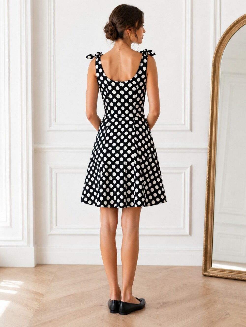 Bonfinedress Black & White Polka Dot Fit & Flare Dress | Size XL - Picture 2 of 8